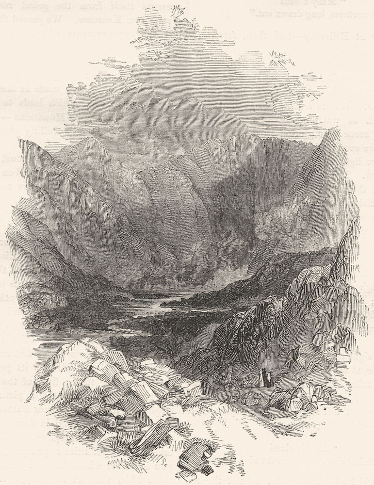 IRELAND. The Lakes of Killarney. The Black Valley 1850 old antique print